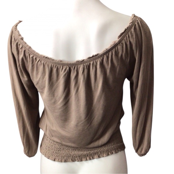 Chic Tan Off-Shoulder Women's Blouse - Picture 3 of 4